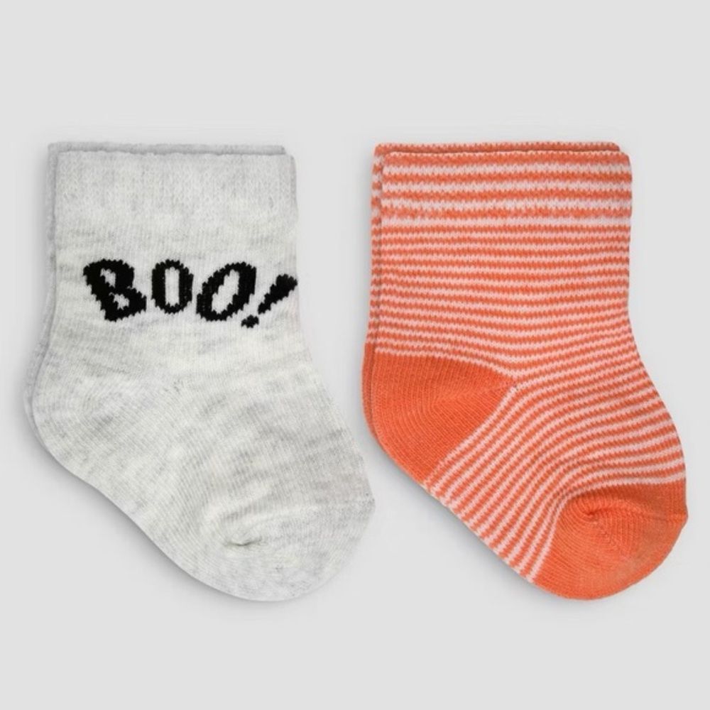 Carter's Just One You Baby 2pk Crew Socks - Orange/Gray nwt Halloween